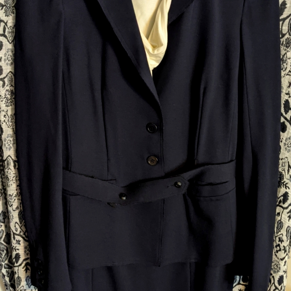 Iisli Vintage Stretch Dress & Jacket Suit Set Navy and Cream Sz 12 and Medium